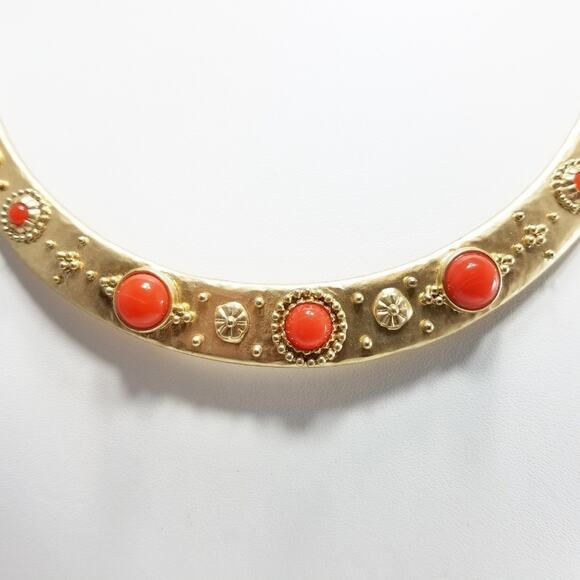 Chico's Gold Tone Red Cabochons Collar Necklace, 21 Inches - Picture 4 of 6